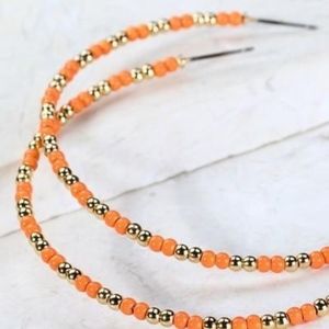 Beaded Tangerine Orange Hoop Earrings